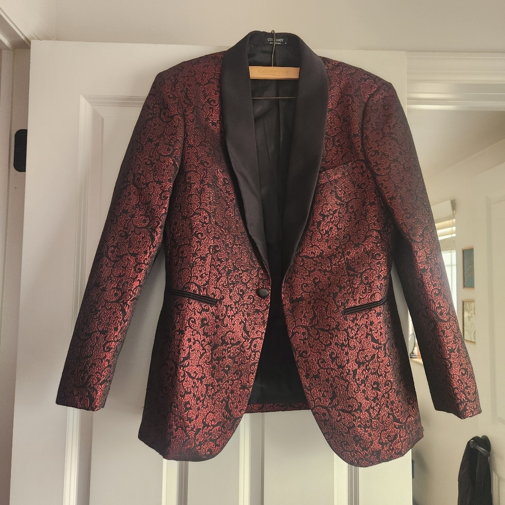 Red Patterned Smoking Jacket Blazer